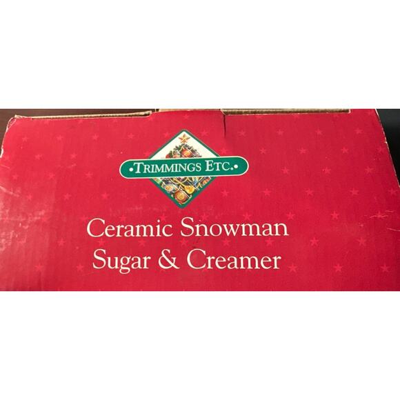 Vintage Ceramic Christmas Snowman Sugar and Creamer Set Trimmings Etc - Picture 6 of 7